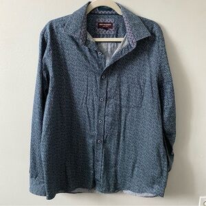 JOHNSTON & Murphy Men’s Blue and Green Floral Patterned Dress Shirt L